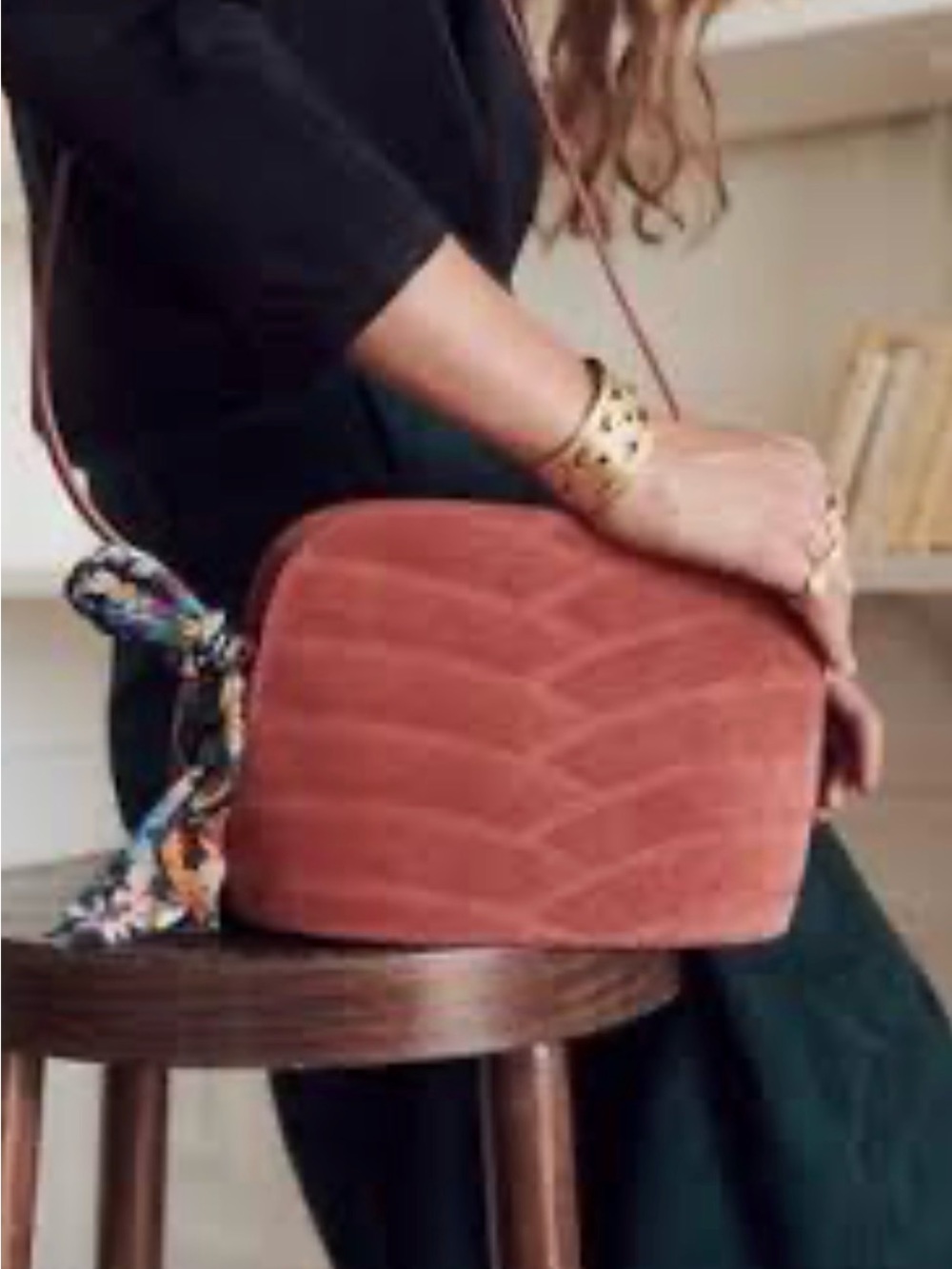Sezane Victor Suede Crossbody Bag with Chevron Pattern